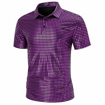 Men’s 70s Party Shirt Shiny Sequins Short Sleeve Party Top Nightclub Wear