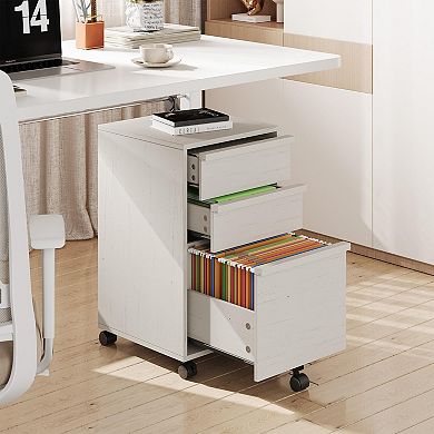 Wood Mobile Filing Cabinet w/3 Drawers, Under Desk Printer Stand with Wheels, 2 Locking Caster