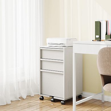 Wood Mobile Filing Cabinet w/3 Drawers, Under Desk Printer Stand with Wheels, 2 Locking Caster