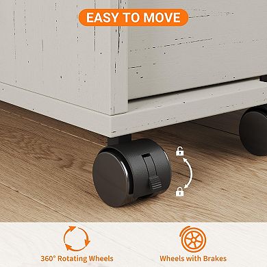 Wood Mobile Filing Cabinet w/3 Drawers, Under Desk Printer Stand with Wheels, 2 Locking Caster