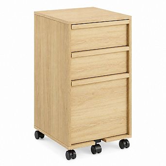 Wood Mobile Filing Cabinet w/3 Drawers, Under Desk Printer Stand with Wheels, 2 Locking Caster