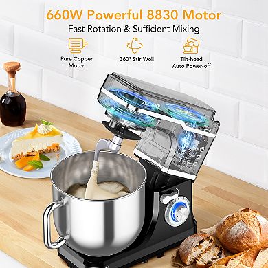 Powerful 10-Speed Stand Mixer, 7QT 660W Tilt-Head Electric Kitchen Mixer, Stepless Control