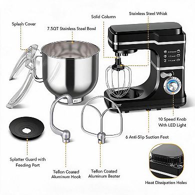 Powerful 10-Speed Stand Mixer, 7QT 660W Tilt-Head Electric Kitchen Mixer, Stepless Control