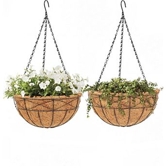 Hanging Planters with Coco Liner, Metal Chain Hanging Baskets for Plants, Round Hanging Flower Pot