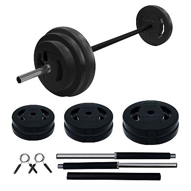 Barbell Weight Set for Lifting, Adjustable Barbell Set for Home Gym, PU Coating Barbell Plates