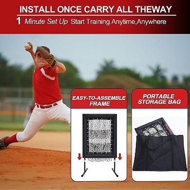 Baseball Pitching Net with 9-Hole Strike Zone, 5 Adjustable Heights, Includes Stakes & Sandbags