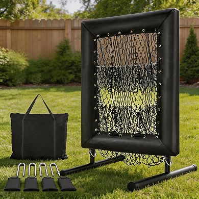 Baseball Pitching Net with 9-Hole Strike Zone, 5 Adjustable Heights, Includes Stakes & Sandbags