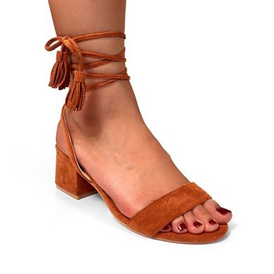 Adams-1 Tassel Ankle Wrap Block Heel Open Toe Sandals