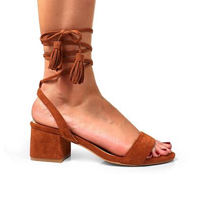 Adams-1 Tassel Ankle Wrap Block Heel Open Toe Sandals