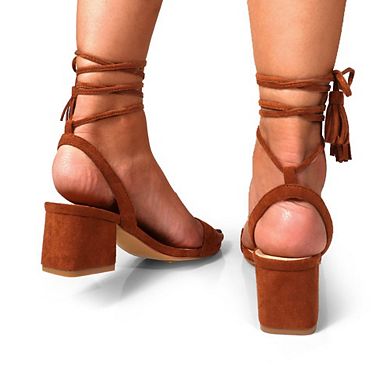 Adams-1 Tassel Ankle Wrap Block Heel Open Toe Sandals