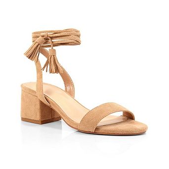 Adams-1 Tassel Ankle Wrap Block Heel Open Toe Sandals
