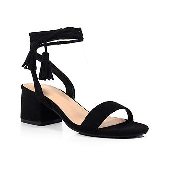 Adams-1 Tassel Ankle Wrap Block Heel Open Toe Sandals