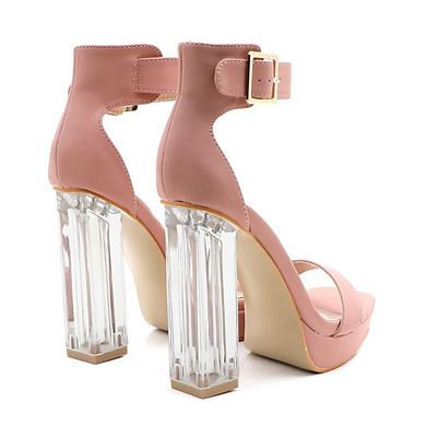 Jalen-1 Ankle Strap Clear Block Heel Platform Dress Sandal