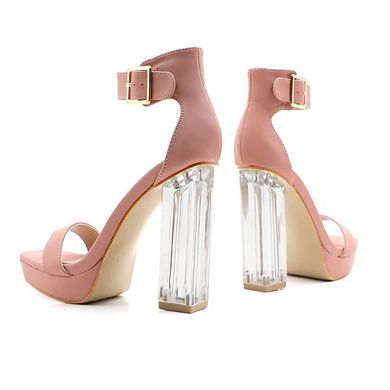 Jalen-1 Ankle Strap Clear Block Heel Platform Dress Sandal