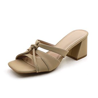 Luke-1 Knotted Multi Strap Block Heel Slide Sandal