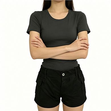 Women's Casual Utility Shorts High Waisted Cargo Style with Elastic Waist and Side Pockets