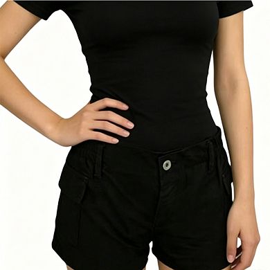 Women's Casual Utility Shorts High Waisted Cargo Style with Elastic Waist and Side Pockets