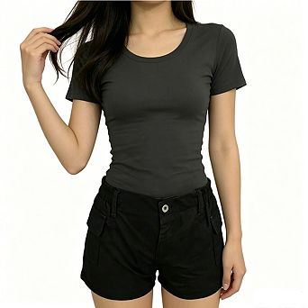 Women's Casual Utility Shorts High Waisted Cargo Style with Elastic Waist and Side Pockets