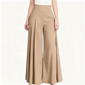 Women's High Waist Wide Leg Pants, Lightweight Solid Color Casual Flow Palazzo Trousers
