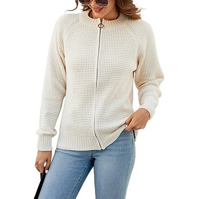 Women's Cardigan Sweaters Open Front Long Sleeve Ribbed Knit Zipper Short Cardigans Outerwear Coats