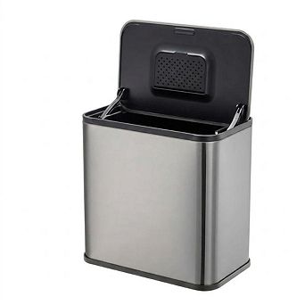 2 pc Stainless Steel Hanging Trash Can with Lid, 1.3 Gallon Slim Waste Bin for Kitchen Bathroom