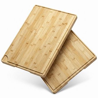 2 pc Large Wooden Cutting Board, 24” Reversible Wooden Chopping Board Non Slip Dishwasher Safe