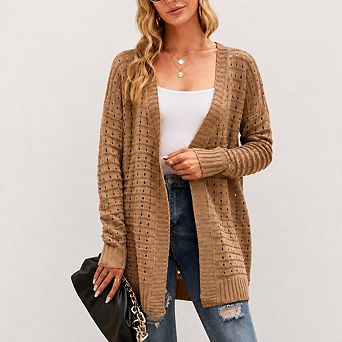 Womens Crochet Cardigan Sweaters Lightweight Long Sleeve Open Front Kimono Boho Knit Cover Ups