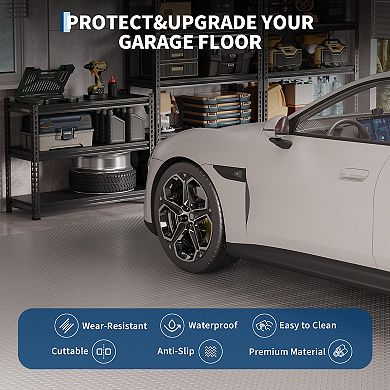 Heavy Duty Diamond Plate PVC Garage Floor Mat 7.5x17 ft, 2.0mm Thick