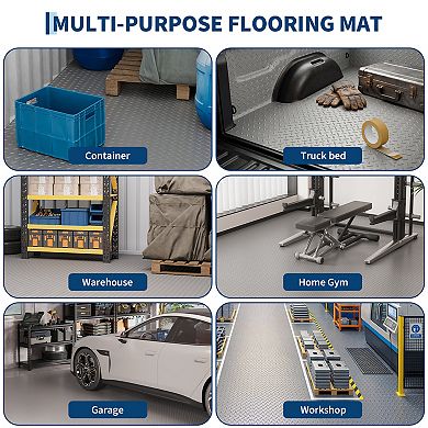 Heavy Duty Diamond Plate PVC Garage Floor Mat 7.5x17 ft, 2.0mm Thick
