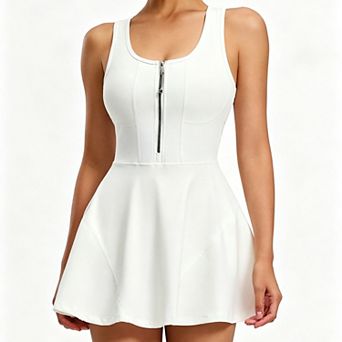 Women's Zip‑Front Sleeveless Athletic Skort Dress, Anti‑Exposure Short for Outdoor & Daily Wear