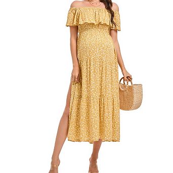 Women's Off Shoulder Split a Line Casual Maxi Dress Photography Dress for Babyshower