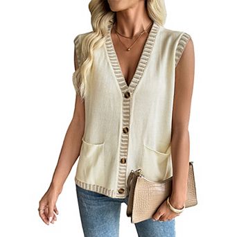 Women's Casual Knit Sweater Vest Crew Neck Sleeveless Pullover Top