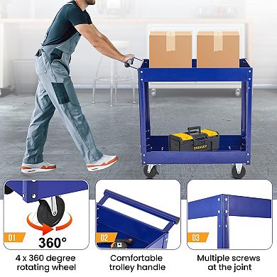 2 Shelf Metal Rolling Tool Cart, 330LB Load Mechanic Storage Organizer for Warehouse Home Use