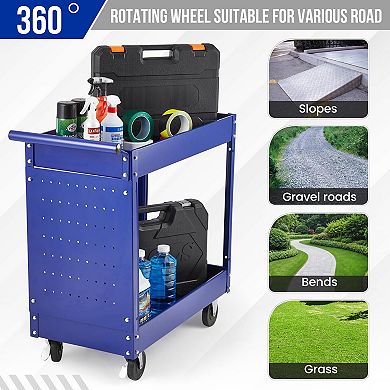 2 Shelf Metal Rolling Tool Cart, 330LB Load Mechanic Storage Organizer for Warehouse Home Use