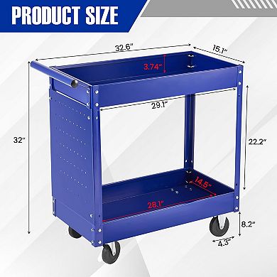 2 Shelf Metal Rolling Tool Cart, 330LB Load Mechanic Storage Organizer for Warehouse Home Use