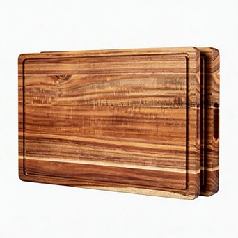 2 pc Large Wooden Cutting Boards, Reversible Non-Slip Kitchen Chopping Board for Meat Cheese