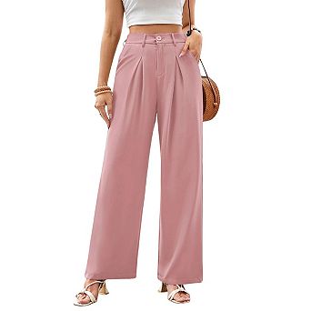Women's Wide Leg Dress Pants Elastic High Waist Pleated Trousers with Side Pockets