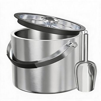 3-litre stainless steel ice bucket with silicone lid, double-walled insulated 304 stainless steel