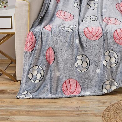 All Star Soft & Cozy Glow In The Dark Throw Blanket 50"x60" Grey