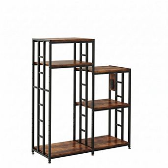 Kitchen Bakers Rack with Mini Fridge Storage Space, 6 tier Coffee Bar Station for Microwave Dorm