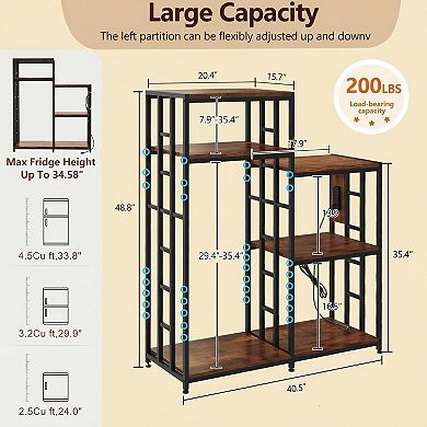 Kitchen Bakers Rack with Mini Fridge Storage Space, 6-Tier Coffee Bar Station for Microwave Dorm
