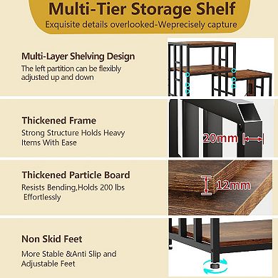 Kitchen Bakers Rack with Mini Fridge Storage Space, 6-Tier Coffee Bar Station for Microwave Dorm