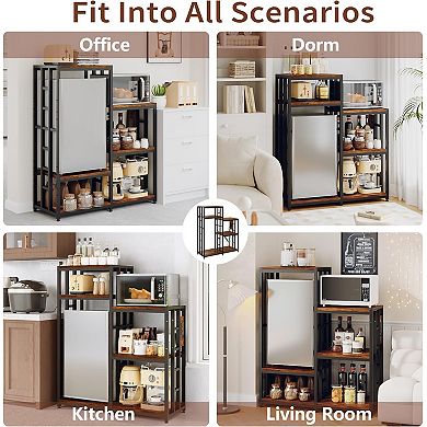 Kitchen Bakers Rack with Mini Fridge Storage Space, 6-Tier Coffee Bar Station for Microwave Dorm