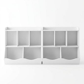 Kids Bookshelf & Toy Shelf 2-Pack, 2 tier Freestanding Wooden Storage with Anti-Tip Easy Assembly