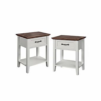 Modern Wooden Nightstands Set of 2, Bedside Tables with Drawer & Open Shelf for Bedroom Living Room