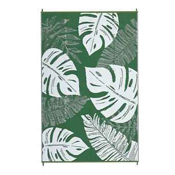 ANIXOL Reversible Waterproof Outdoor Rug, Botanical Leaf, Grey, 8x10 ft, for Patio, RV & Camping