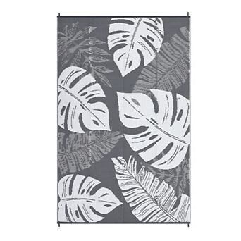 ANIXOL Reversible Waterproof Outdoor Rug, Botanical Leaf, Grey, 8x10 ft, for Patio, RV & Camping