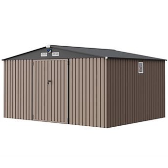 Large 10x12FT Outdoor Steel Storage Shed, Window & Lockable Door Garden Shed with Sloped Roof