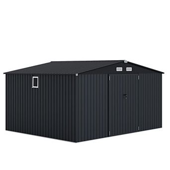 Large 10x12FT Outdoor Steel Storage Shed, Window & Lockable Door Garden Shed with Sloped Roof