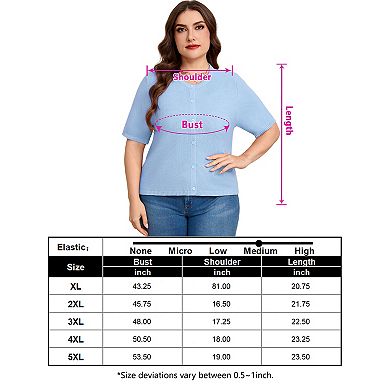 Women's Plus Size Short Sleeve Cardigan, Round Neck Button Front Knit Top